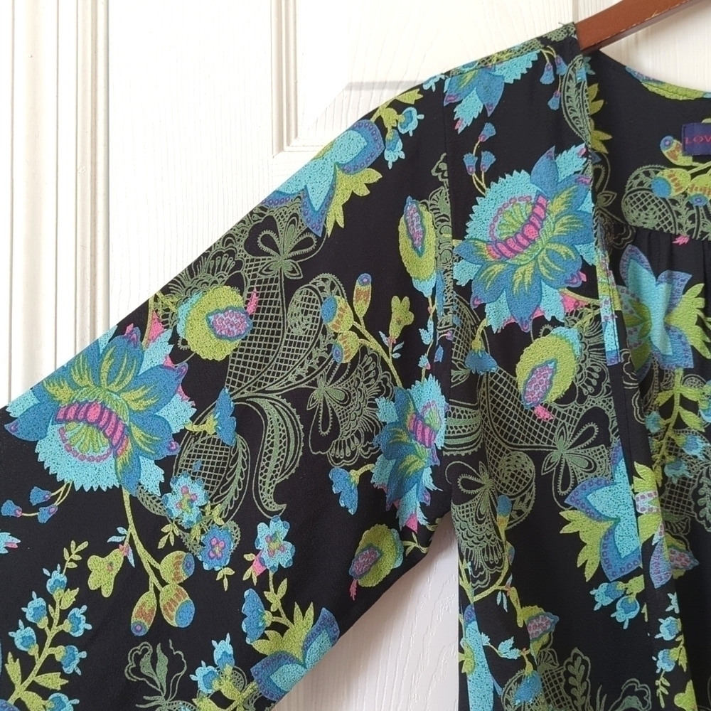 Love Lucy Love The Weekender Floral Tie Front Quarter Sleeve Kimono Cardigan XS - Picture 3 of 14